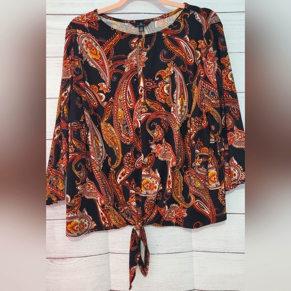 Nwot Jules & Leopold paisley 3/4 sleeve tie front super soft stretch top - Picture 1 of 7